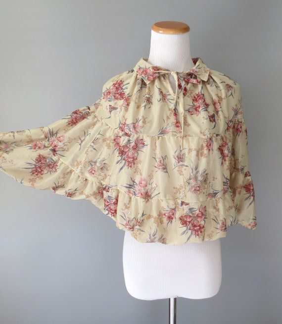 70s Floral Blouse Hippie Boho Cropped Summer Top - image 4