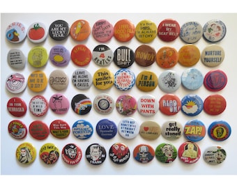 Vintage Style Pinback Buttons - Reproduction Retro Button Pins