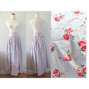 Strawberry Skirt Vintage Cottagecore Cotton Maxi Skirt High Waisted Size XS
