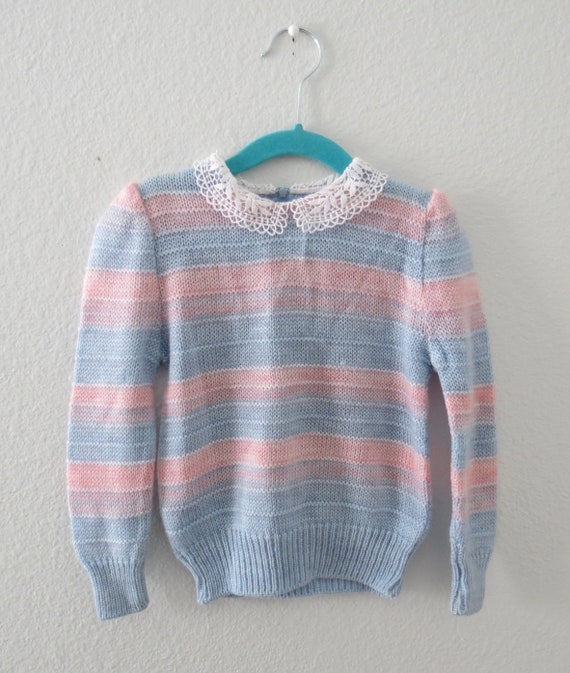Pastel Knit Sweater Vintage Toddler Pullover Blue… - image 2