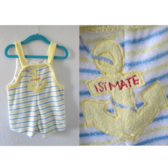 Vintage Baby Romper Terry Cloth Sailor Playsuit