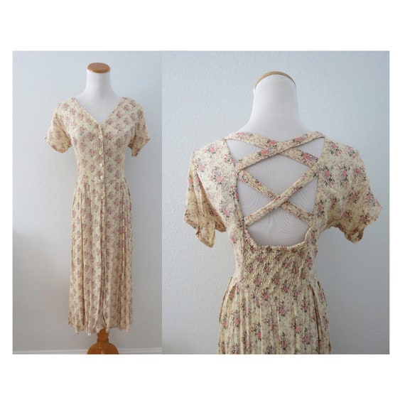 1990s Floral Dress 90s Grunge Midi Dress