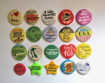 Vintage Pinback Buttons -  Misc. Novelty Pins - You Choose - Genuine Vintage Pin Button