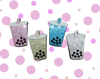 Bubble Tea Hair Clip - Boba Drink Barrette - Acrylic Glitter Colors