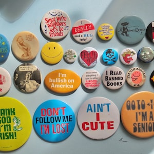 Vintage Pinback Buttons -  Misc. Novelty Pins - You Choose - Genuine Vintage Pin Button