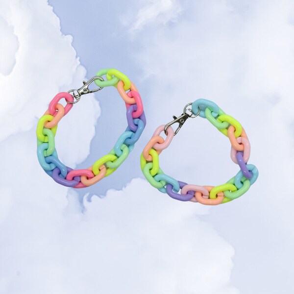 Pastel Rainbow Bracelet Plastic Chain Link Kawaii Jewelry