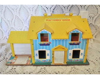 Vintage Fisher Price Play Family House - Yellow Dollhouse - 1969 Kid's Toy - 1960s Children's Toys