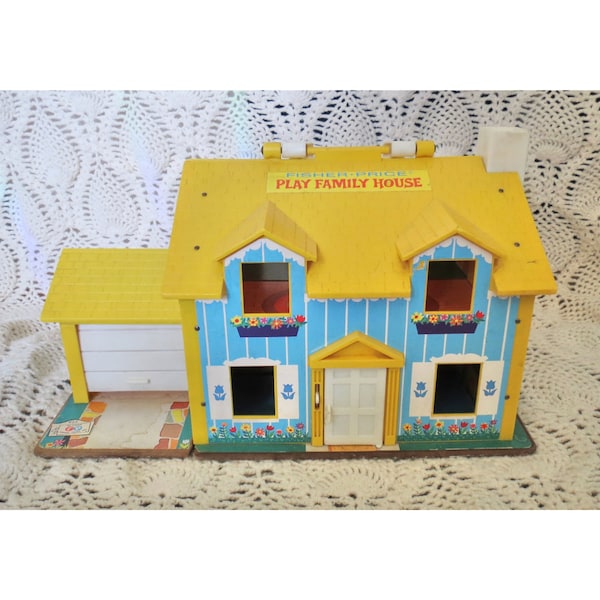 Vintage Fisher Price Play Family House - Yellow Dollhouse - 1969 Kid's Toy - 1960s Children's Toys