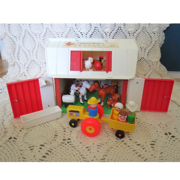 Vintage Fisher Price Barn - 1986 Fisher-Price Toys - Children's Farm Farmhouse Toy