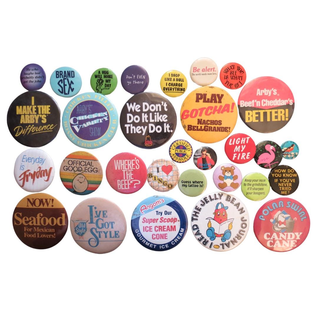 Vintage Pinback Button -  60s 70s 80s 90s Misc Themes - Misc. Novelty Pins - You Choose - Genuine Vintage Pin Button