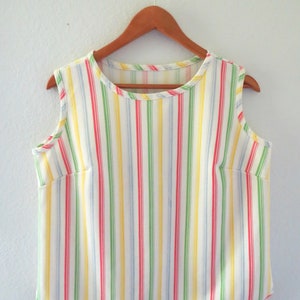 Vintage Rainbow Striped Tank Top 60s Sleeveless Blouse Size Large image 2