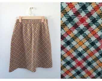 Plaid Midi Skirt 70s High Waisted Fall Autumn Skirt