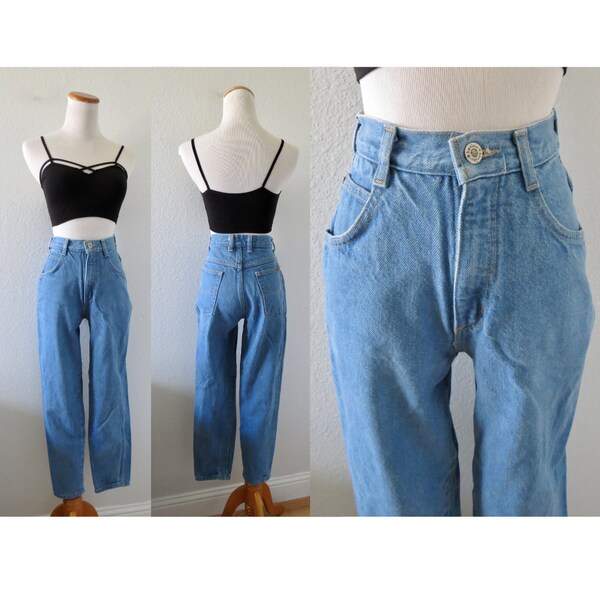 Vintage 80s Jeans - Women's High Waisted Denim Pants - Light Wash - Straight Leg - Bonjour - Size XXS XS 24 x 27