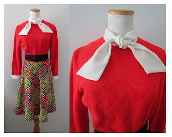 Vintage 60s Dress - Mod Plaid Long Sleeve Midi - Size Medium