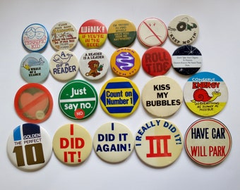 Vintage Pinback Buttons -  Misc. Novelty Pins - You Choose - Genuine Vintage Pin Button