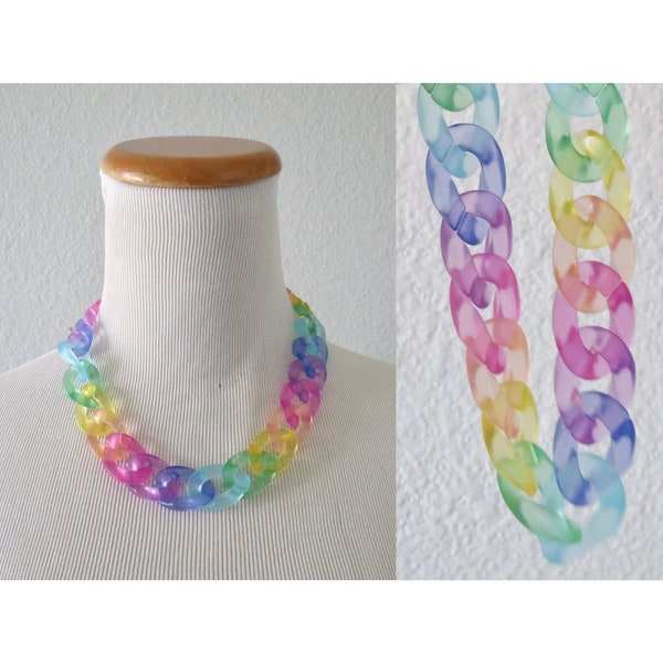 Collier ras de cou arc-en-ciel en plastique Kawaii avec grosses chaînes torsadées