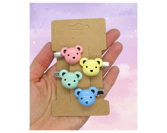 Teddy Bear Hair Clips - Pastel Rainbow Bears Barrettes