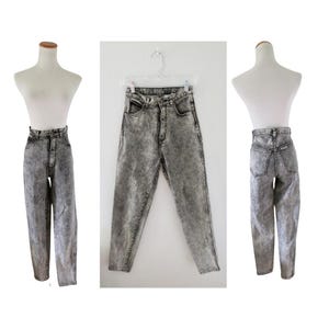 Vintage Gray Denim Jeans - Acid Wash Jeans - Slim Fit Straight Leg - High Waisted - Size XS / Small