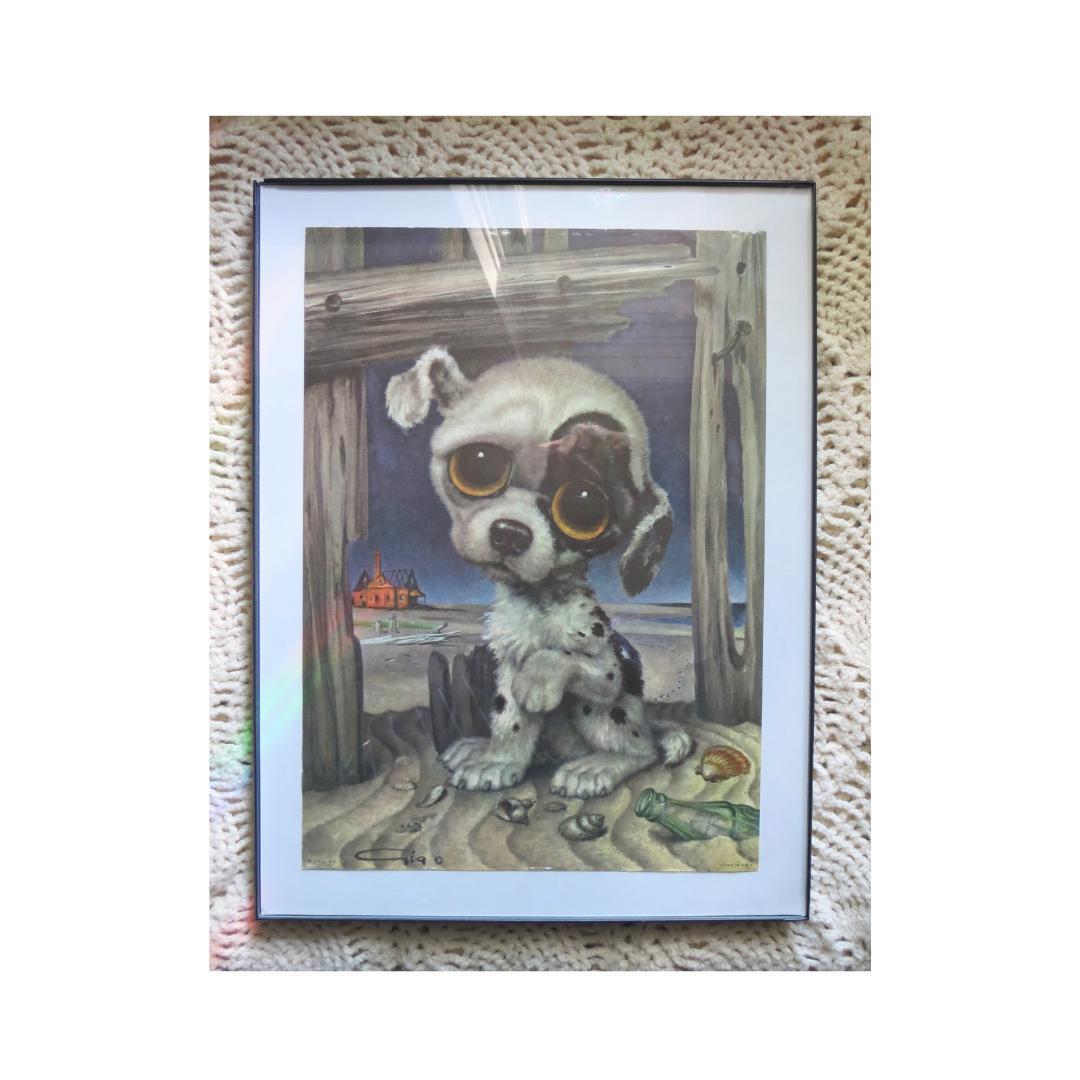 Vintage Unframed Pity Puppy Picture by Gig Sad Big Eyed Dog