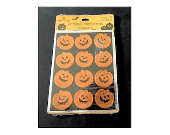 Vintage Halloween Stickers - Shiny Jack-o-Lantern Pumpkins by Hallmark - Unopened Package - 2 Sheets