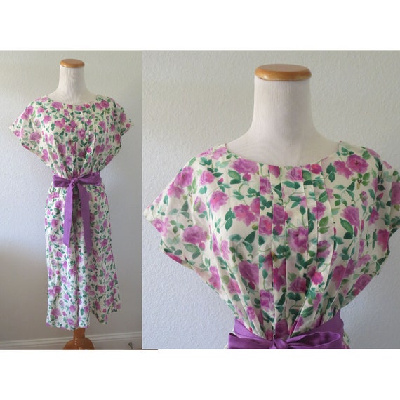 Watercolor Floral Dress 50s Day Dress