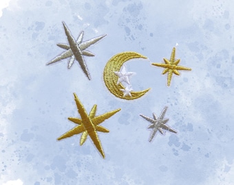 Parches de luna y estrellas - Parche termoadhesivo bordado celestial