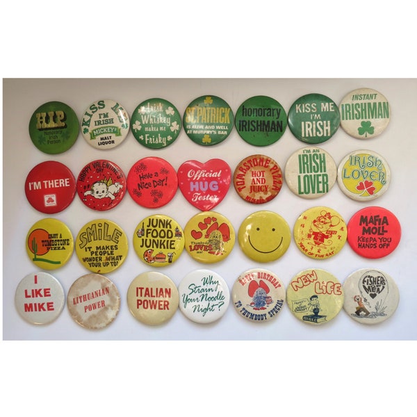 Vintage Pinback Buttons -  Misc. Novelty Pins - You Choose - Genuine Vintage Pin Button - Irish St. Patrick's Day