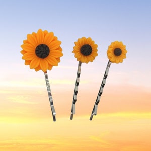 Sunflower Hair Clip Set - Summer Flowers Sunflowers - Floral Bobby Pin Barrettes - Wildflowers Black Eyed Susans