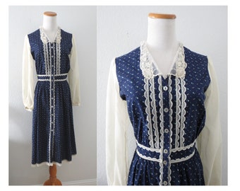 70s Prairie Dress Boho Hippie Calico Floral Cottagecore Bohemian Size Small