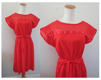Vintage 80s Dress - Women's Red Dolman Mini - Size Medium