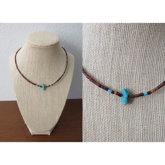 Beaded Choker Necklace Turquoise Stone Boho Hippie - image 1