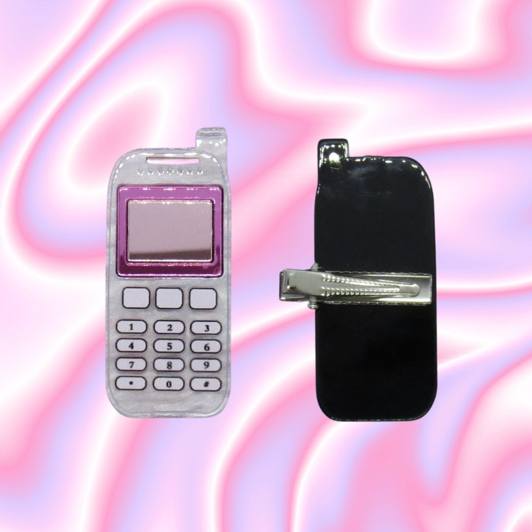 Cell Phone Hair Clip - Cute Y2K Pink Acrylic Statement Barrette