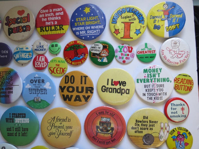 Vintage Pinback Buttons - Misc Novelty Pins - 60s 70s 80s 90s - You ...