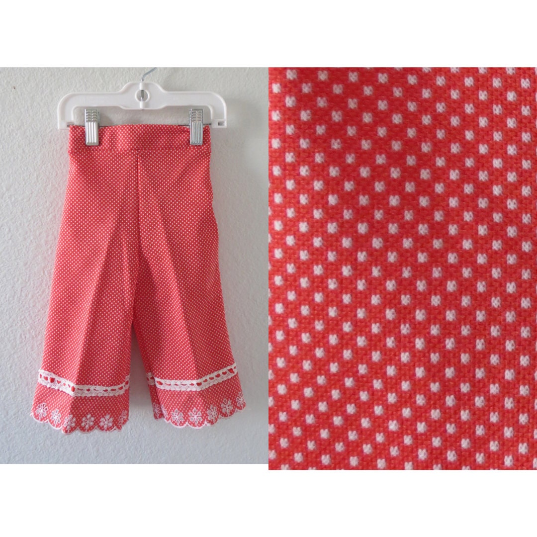Vintage Baby Girl Pants Red Polka Dot Flare Pant Etsy