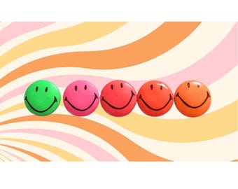 Vintage Happy Face Pins - 60s Mini Pinback Buttons