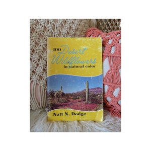 May include: A yellow book titled "100 Desert Wildflowers in natural color" by Natt N. Dodge. The book cover features a photograph of a desert landscape with cacti and wildflowers.