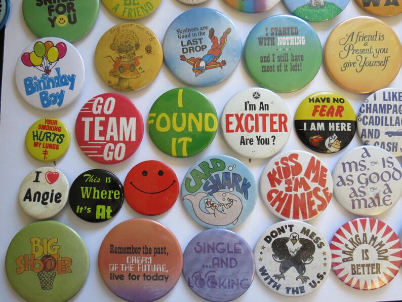 Vintage Pinback Buttons - Misc Novelty Pins - 60s 70s 80s 90s - You ...