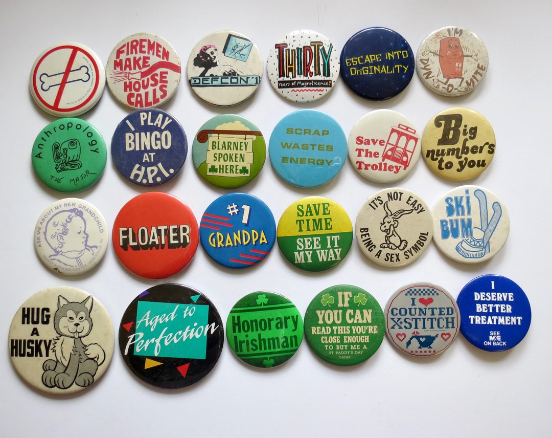 Vintage Pinback Buttons Misc. Novelty Pins You Choose Genuine Vintage ...