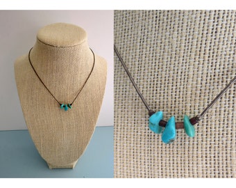 Vintage 70s Choker Necklace - Faux Turquoise Beaded Jewelry - Boho Hippie Summer Heshi Beads
