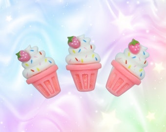 Ice Cream Hair Clips - Strawberry Cone Barrettes