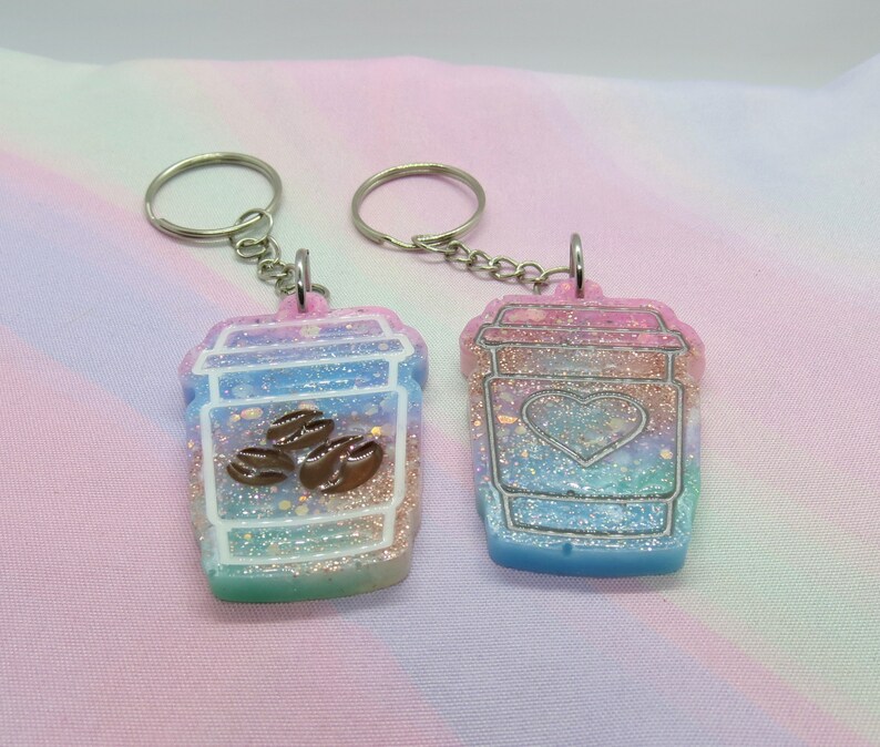 Coffee Keychain Cute Pastel Glitter Latte Keyring - Etsy