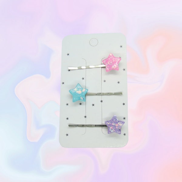 Pastel Star Hair Clip Set Kawaii Glitter Mini Stars Bobby Pin Clips