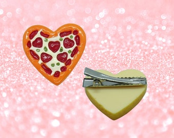 Pizza Hair Clip - Cute Heart Shaped Barrette - Valentine's Day Accessory