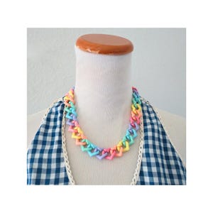 Pastel Rainbow Heart Chain Link Choker Necklace - Kawaii Colorful Links Jewelry
