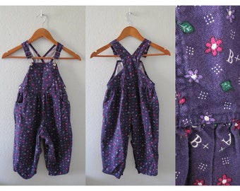 Vintage Oshkosh Overalls - Toddler Girls Purple Floral Romper - Size 4T