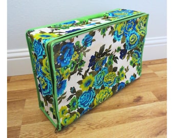 Vintage Floral Suitcase - 60s Groovy Floral Foldable Travel Bag - Made in Japan