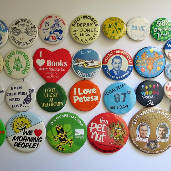 Vintage Pinback Buttons - Misc. Novelty Pins - You Choose - Genuine Vintage Pin Button