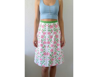 Vintage 70s Skirt - Pastel Floral Print High Waisted Mini - Size Medium