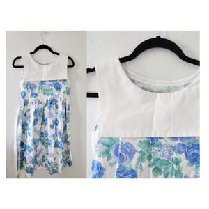 Vintage Girls Floral Dress - Sleeveless Flower Print with Eyelet Collar - Spring Easter Summer Dress - Size Large