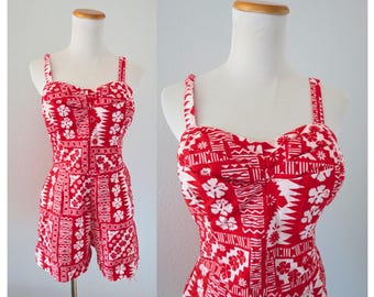 Vintage Hawaiian Romper - Women's Cotton Summer Playsuit - Size Medium